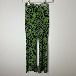 Zara Green & Blue Swirl Print High Rise Velvet Split Hem Flare Pants S 216